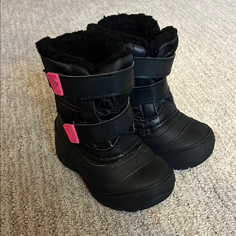 Black Winter Boots with Pink Accents